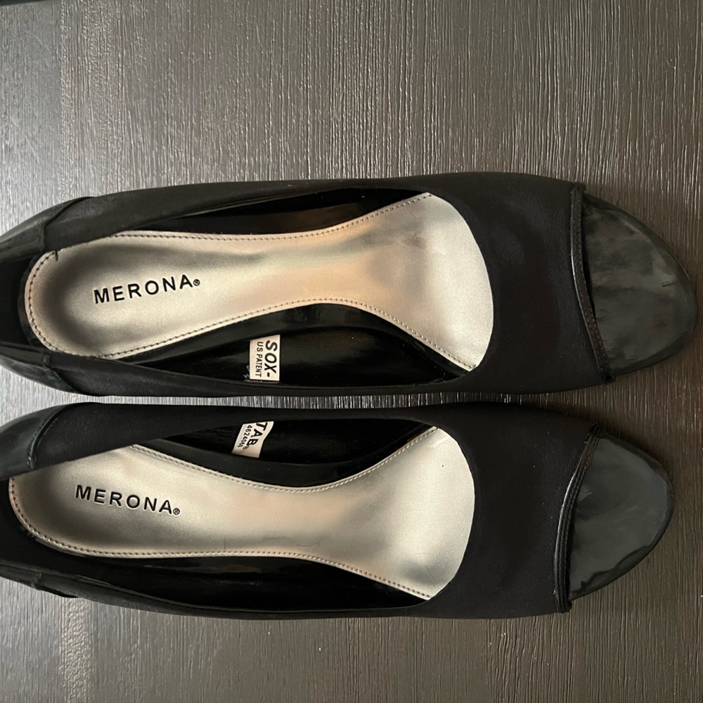 Merona Black Heels With Open Toes 3” heels Size 8.5